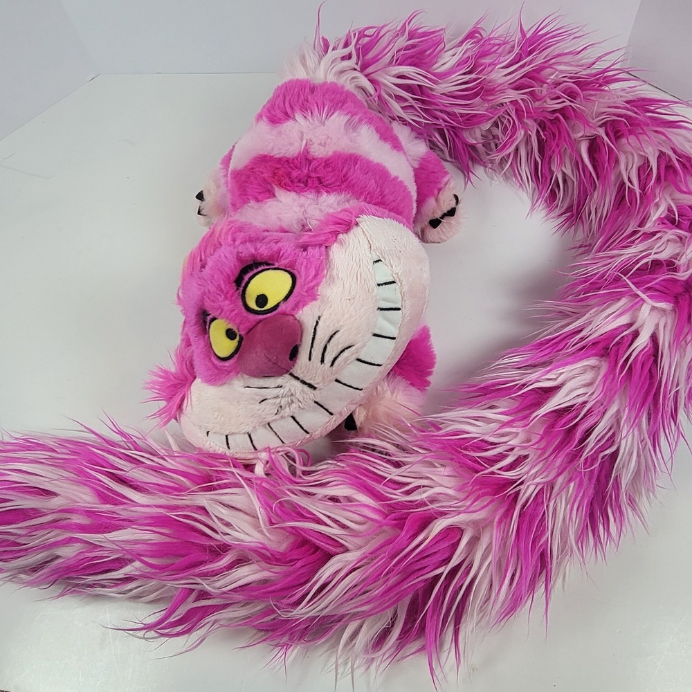 Disney Parks Alice in Wonderland Cheshire Cat Plush Long Tail ~42" Pink Striped